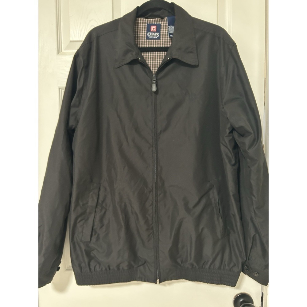 Chaps Jacket Mens L/T Black Plaid Lined Bomber Windbreaker Full Zip Classic
